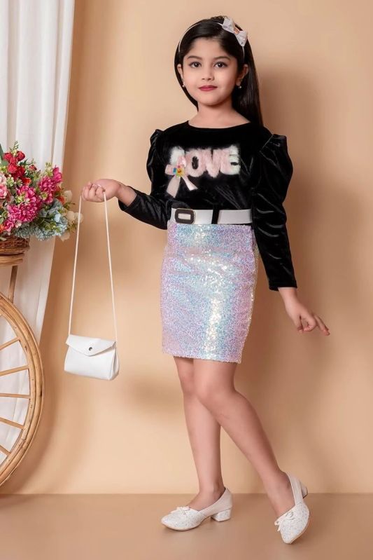 Modern Velvet Full Sleeves Girls Frock