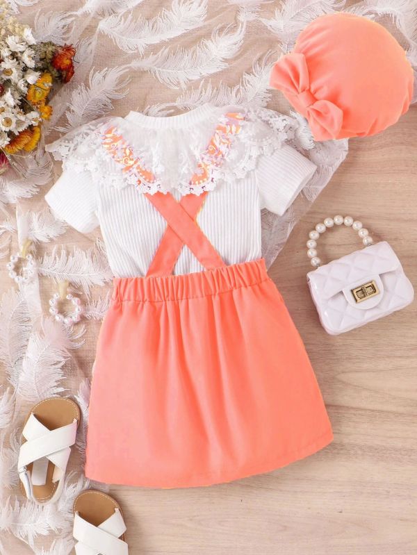 Stylish Girls Shirt Suspender Top Skirt Set