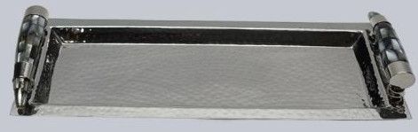 Luxury Hammered Stainless Steel Black Mother OF Pearl Serving Tray