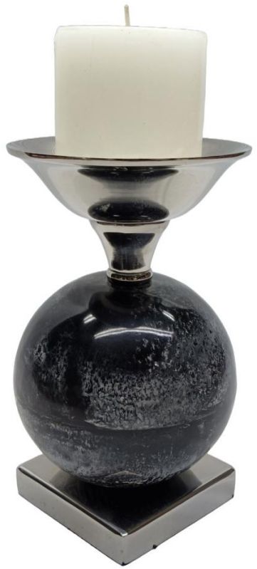 Modern Black Speckled Resin Metal Sphere Pillar Candle Holder