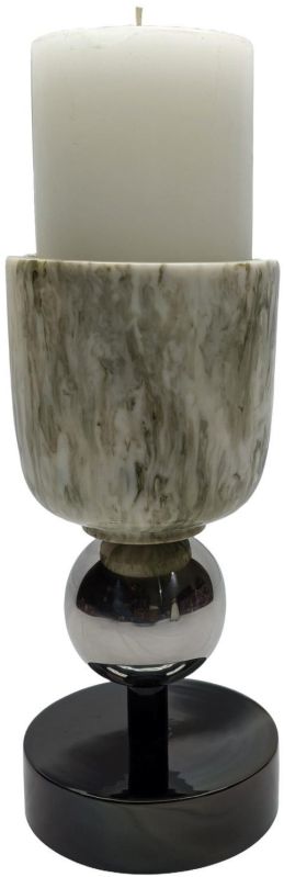 Modern Grey Swirl Resin Metal Sphere Candle Holder