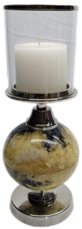 Modern Resin Metal Round Pillar Candle Holder with Glass Hurricane