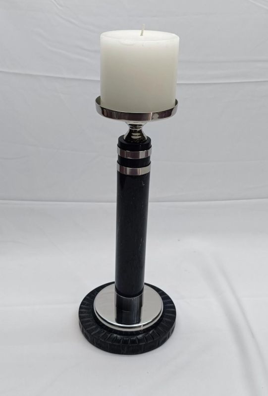 Sleek Black Resin Metal Tall Pillar Candle Holder