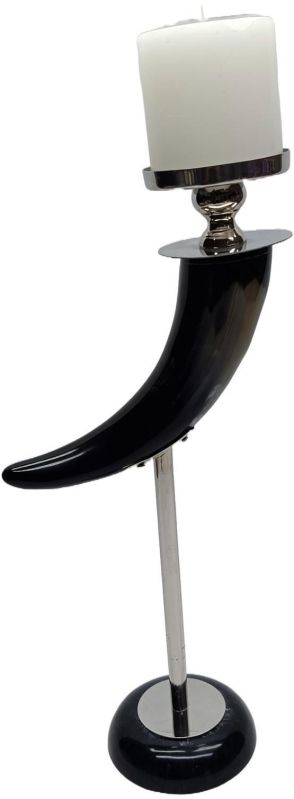 Unique Black Horn Polished Metal Tall Pillar Candle Holder