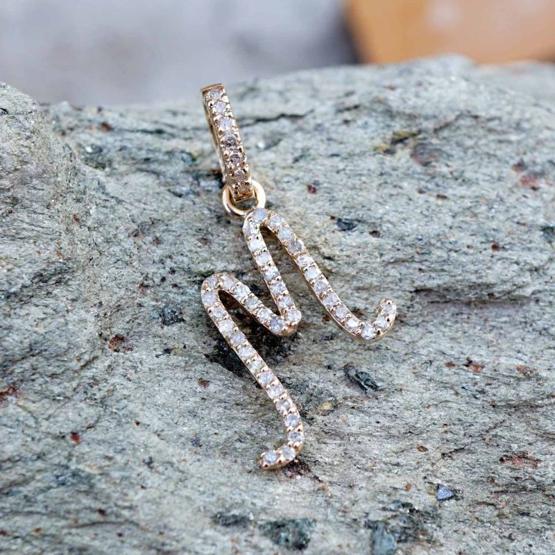 22K Gold Diamond Initial Pendant