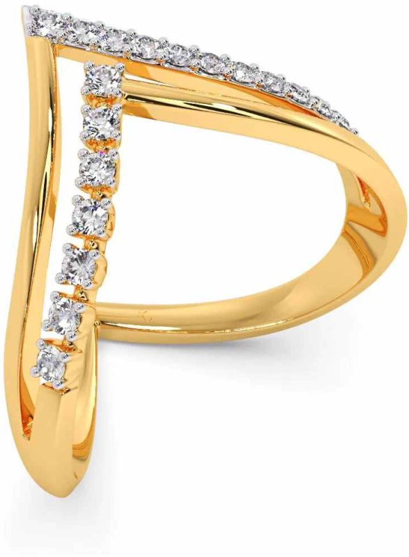 Chevron Striped Gold Diamond V Ring