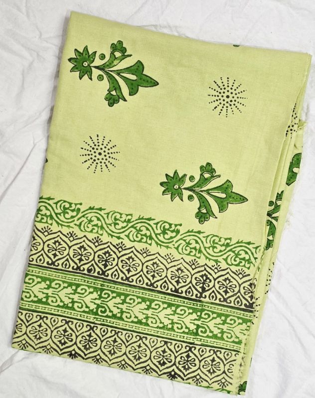 Olive Green Hand Block Printed Poly Cotton Kurta Fabric