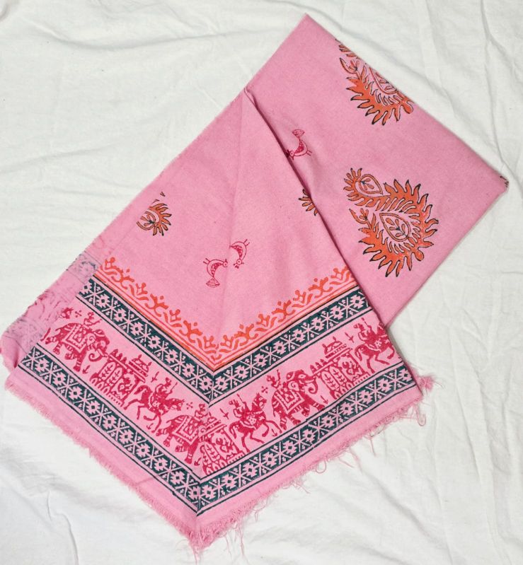 Pink Hand Block Printed Poly Cotton Kurta Fabric
