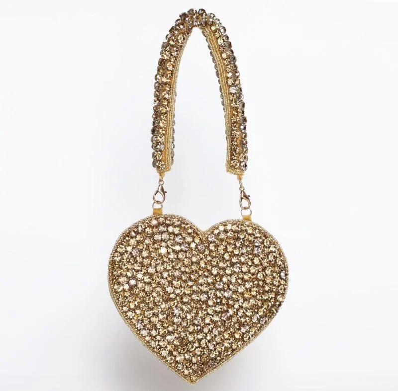 Heart Shape Stone Work Ladies Handbag