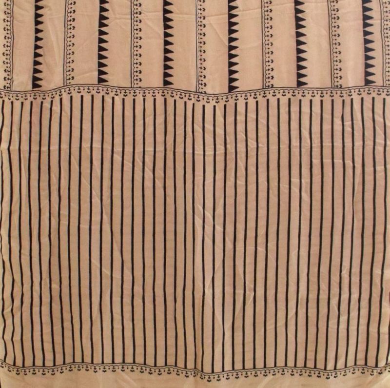 Creamy Ajrakh Modal Silk Hand Block Printed Saree