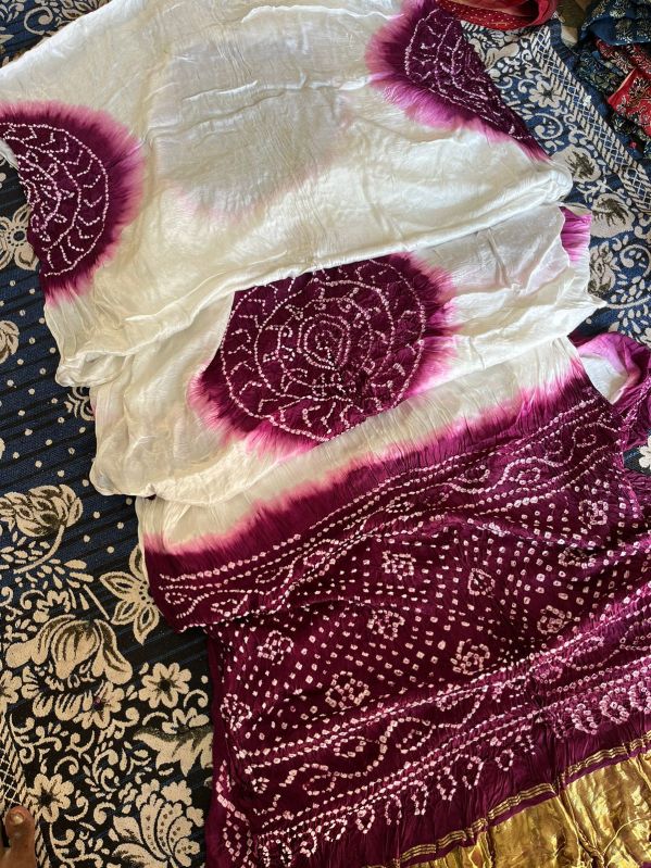 White Maroon Model Silk Mandal Saree