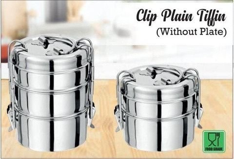 Stainless Steel Clip Plain Lunch Box Set