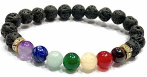 Seven Chakras with Lava Stone Round Beads Bracelet