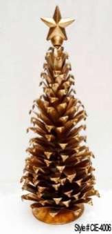 Gold Metal Pinecone Christmas Tree Sculpture with Star Topper