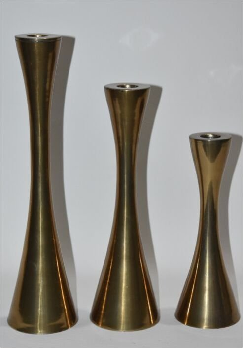 Modern Polished Brass Taper Candle Holder Set OF 3 Pcs