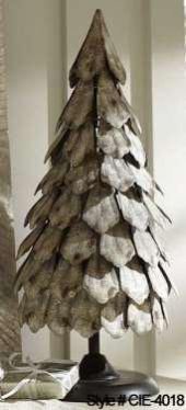 Rustic Metal Christmas Tree Sculpture with Stacked Leaf Design and Finial Top Rustic Metal Christmas Tree Sculpture with Stacked Leaf Design and Finial Top
