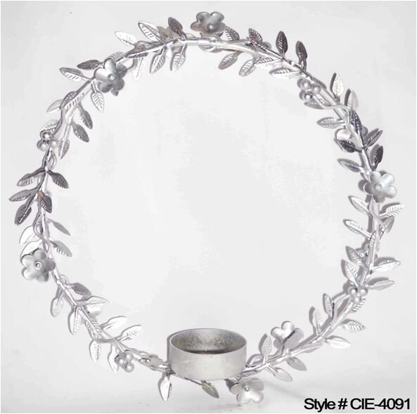 Silver Floral Wreath with Taper Holder