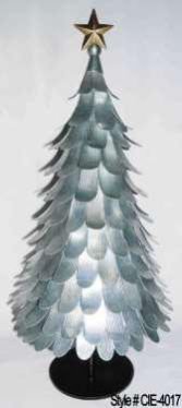 Silver Metal Light Up Christmas Tree Sculpture with Star Topper Silver Metal Light Up Christmas Tree Sculpture with Star Topper