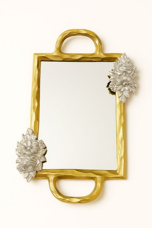 Two Tone Rectangular Tray with Floral Accents