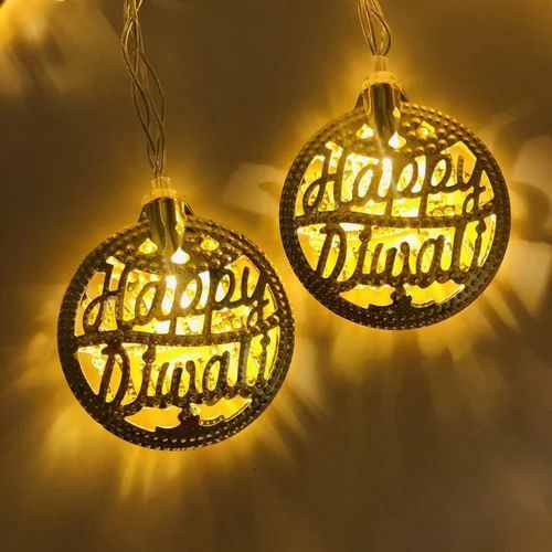 Happy Diwali Metal Round Shape LED Lights