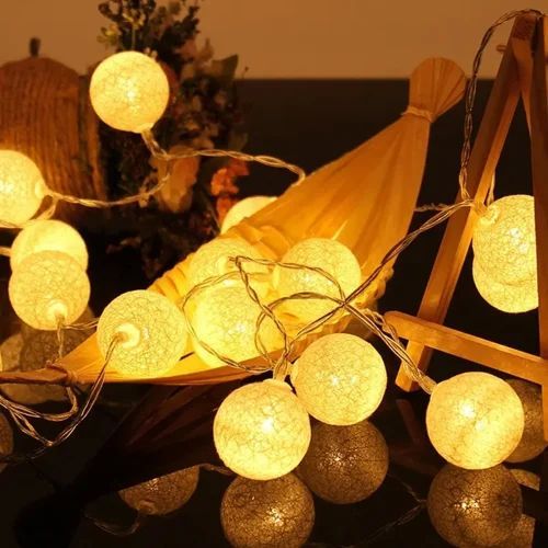 White Cotton Ball LED String Lights