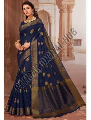 Chanderi Cotton Saree with Golden Border