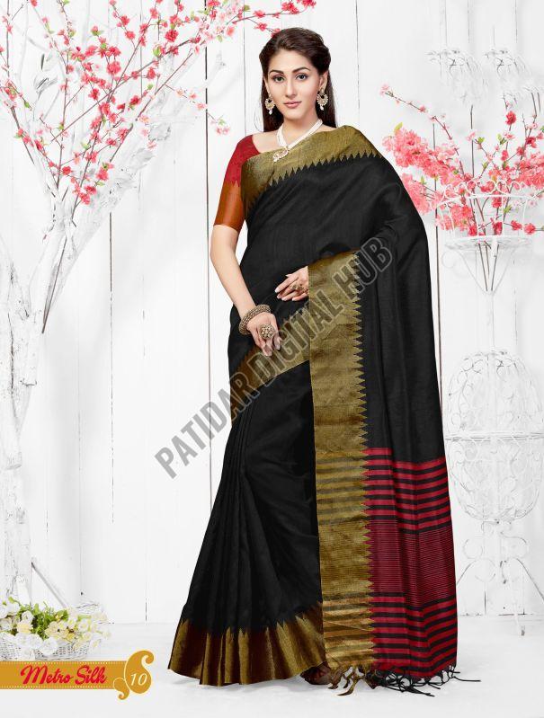 Chanderi Silk Black Casual Saree