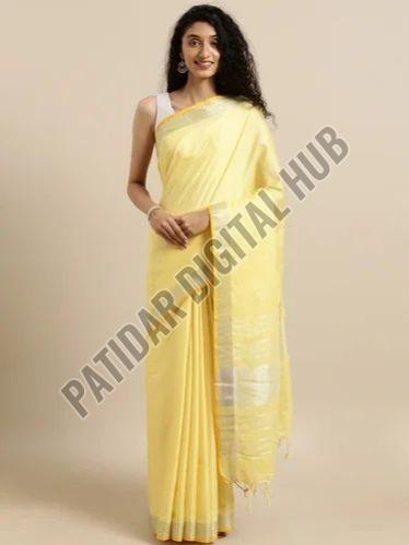 Stylish Linen Saree with Zari Border