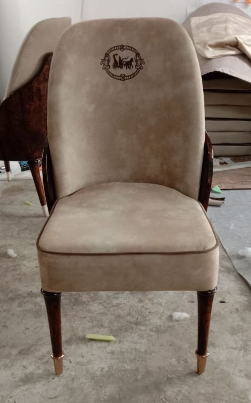 Beige Wooden Frame Padded Dining Chair