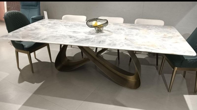 White Marble Top Stainless Steel Dining Table