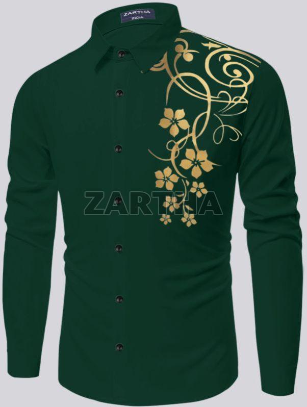 Mens Green Regular Fit Cotton Printed Shirt
