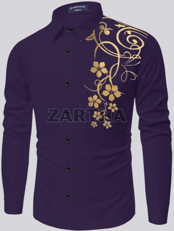 Mens Printed Cotton Dark Blue Shirt