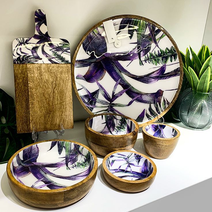 Wooden Bowl Tray Set