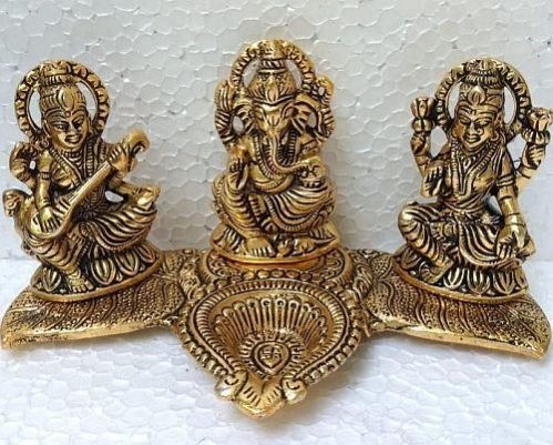 3x8x3.5 Inch Aluminium Ganesh Lakshmi Saraswati Statue Pair