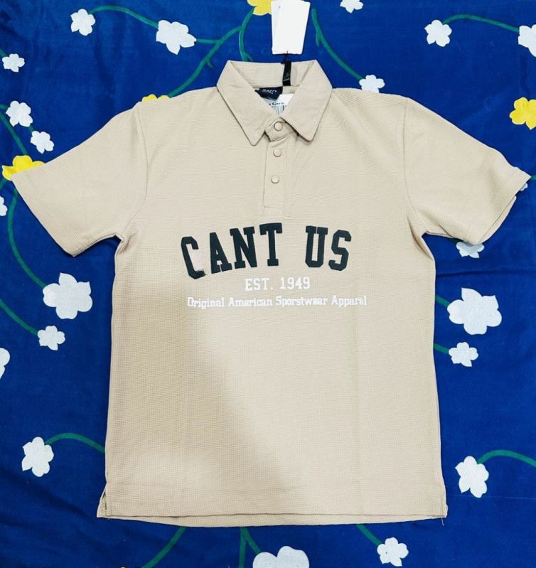 Cotton Off White Polo DTF Printed T Shirt