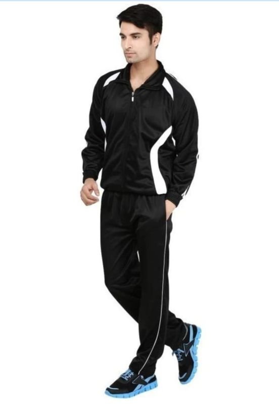 Polyester Mens Black White Accent Tracksuit