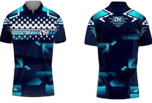 Printed Polo Dark Blue Dry Fit Cricket Jersey