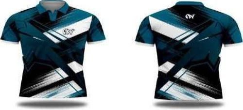 Printed Polo Deep Blue Dry Fit Cricket Jersey