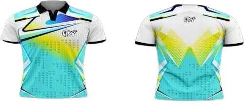 Printed Polo Teal Blue Dry Fit Cricket Jersey