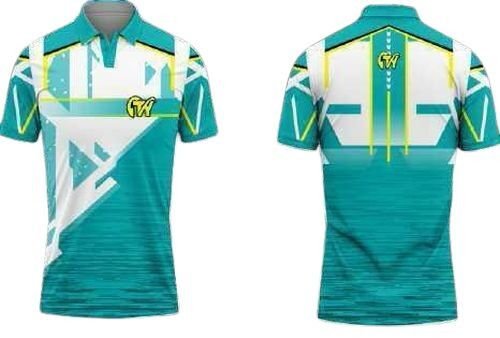 Printed Polo Teal Green Dry Fit Cricket Jersey