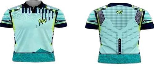 Printed Polo Teal Light Blue Dry Fit Cricket Jersey
