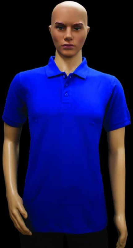 Pure Cotton Blue Plain Collar T Shirt