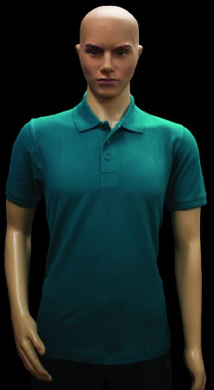 Pure Cotton Peacock Green Plain Collar T Shirt