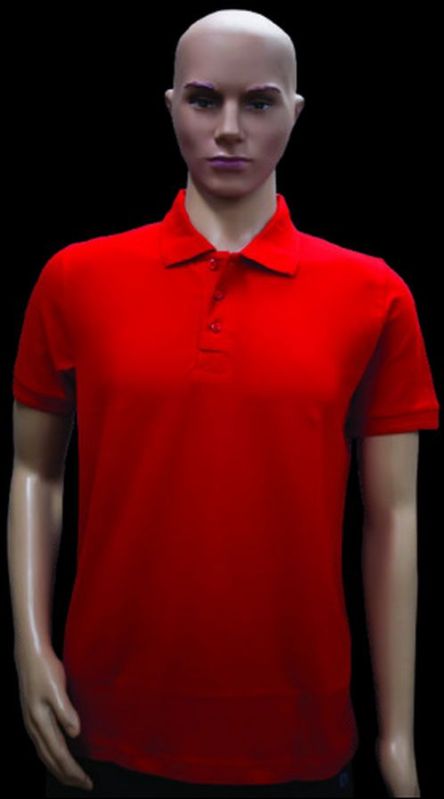 Pure Cotton Red Plain Collar T Shirt
