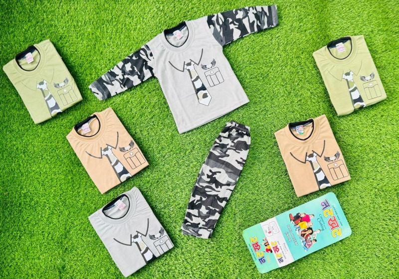 Boys Army Tie Printed Pajama Set
