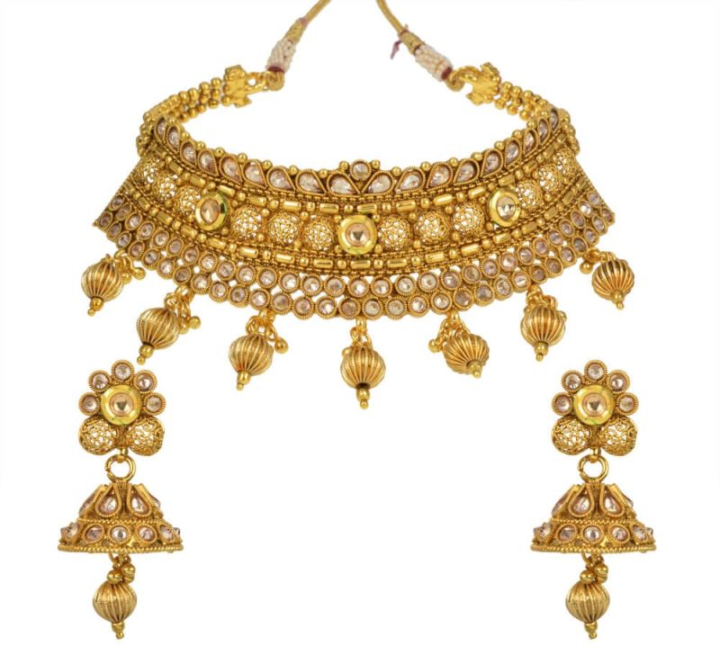 Wedding Wear Designer Golden Artificial Necklace Set
