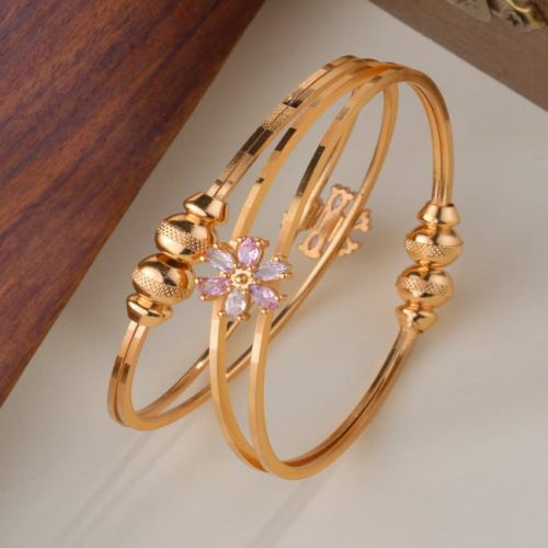 White Ruby Stone Flower Shaped Artificial Golden Bracelet