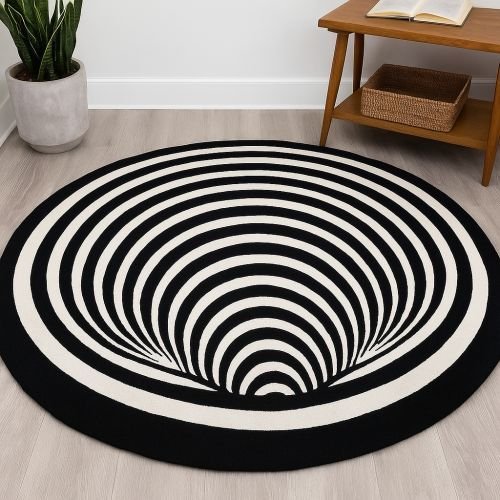 Black and White Round 3d Carpet