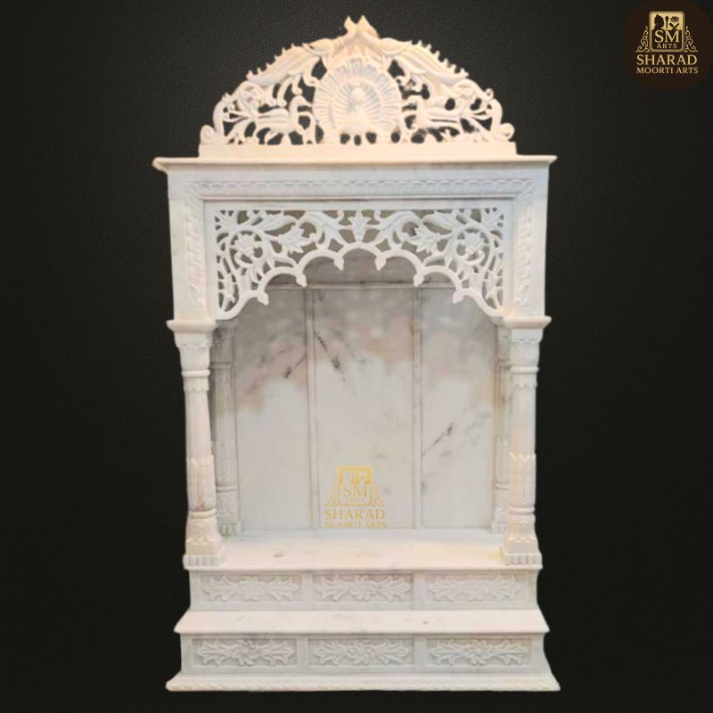 Hand Carved White Marble Temple with Intricate Jali Work