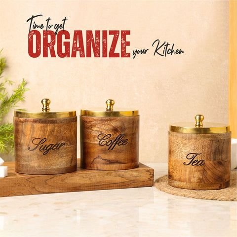 Dudki Mango Wood Canister Set , For Tea, Coffee, Sugar